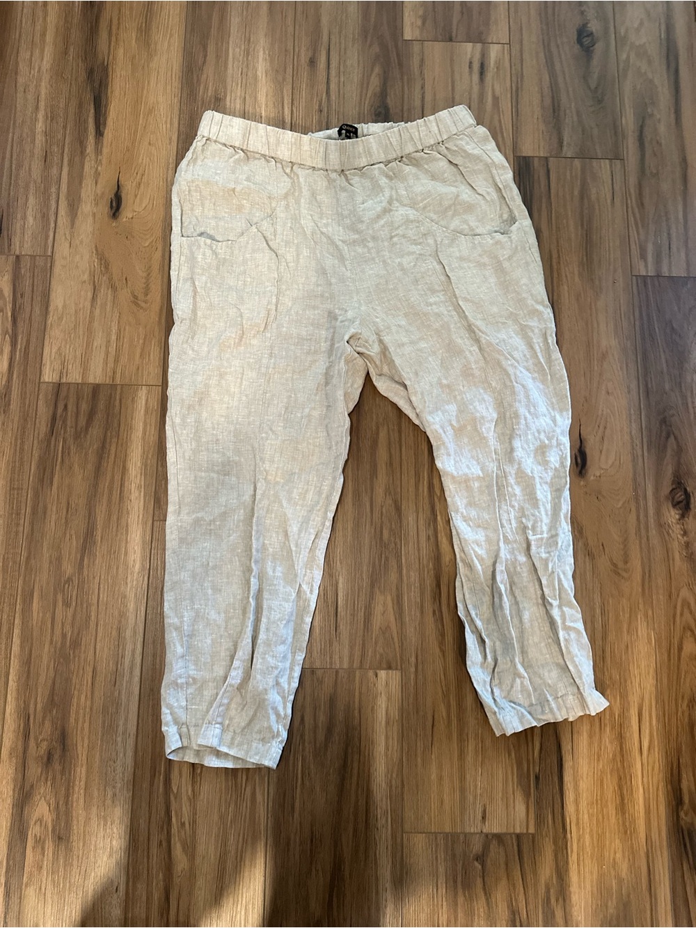 Quince Light Beige Linen-Blend Elastic Waist Pants